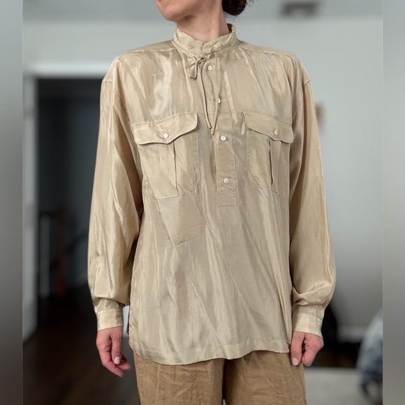 Polo Ralph Lauren Tan Silk Blouse - Picture 1 of 11